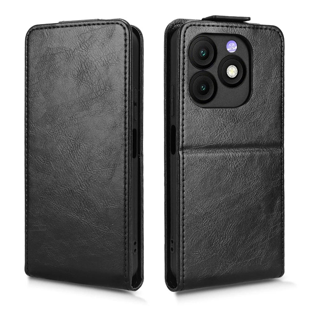 For itel Zeno 10 4G Stand Case Magnetic Clasp Vertical Flip Leather Phone Cover with Card Holder - Black - 5