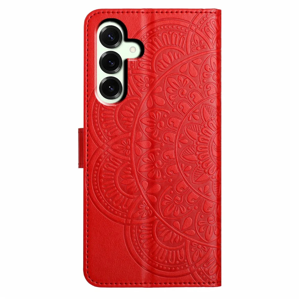 For Samsung Galaxy A18 5G / A18 4G / A17 5G / A17 4G / A26 5G Leather Case with Card Slots Mandala Pattern Phone Cover Stand - Red - 7
