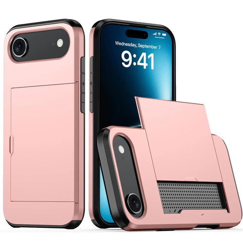 For iPhone Air Case with Card Holder TPU + PC Phone Back Cover - Rose Gold - 1