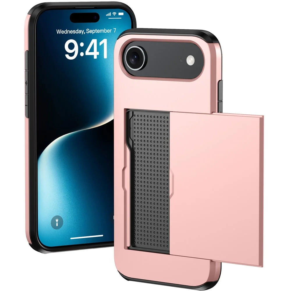 For iPhone Air Case with Card Holder TPU + PC Phone Back Cover - Rose Gold - 2