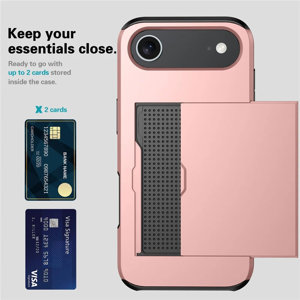 For iPhone Air Case with Card Holder TPU + PC Phone Back Cover - Rose Gold - 3