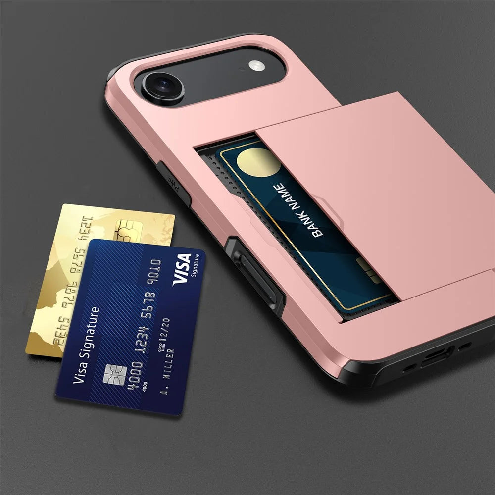 For iPhone Air Case with Card Holder TPU + PC Phone Back Cover - Rose Gold - 4