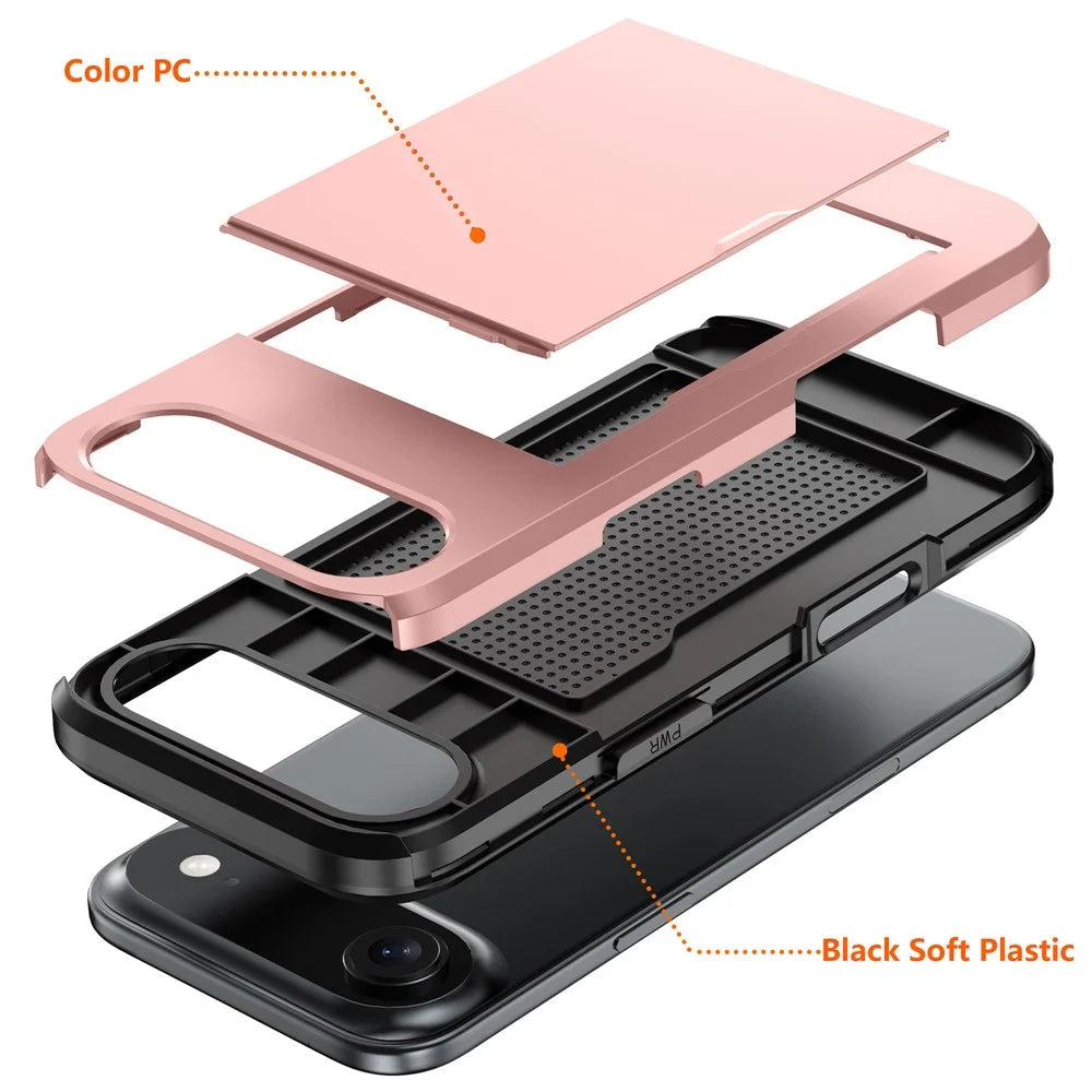 For iPhone Air Case with Card Holder TPU + PC Phone Back Cover - Rose Gold - 6