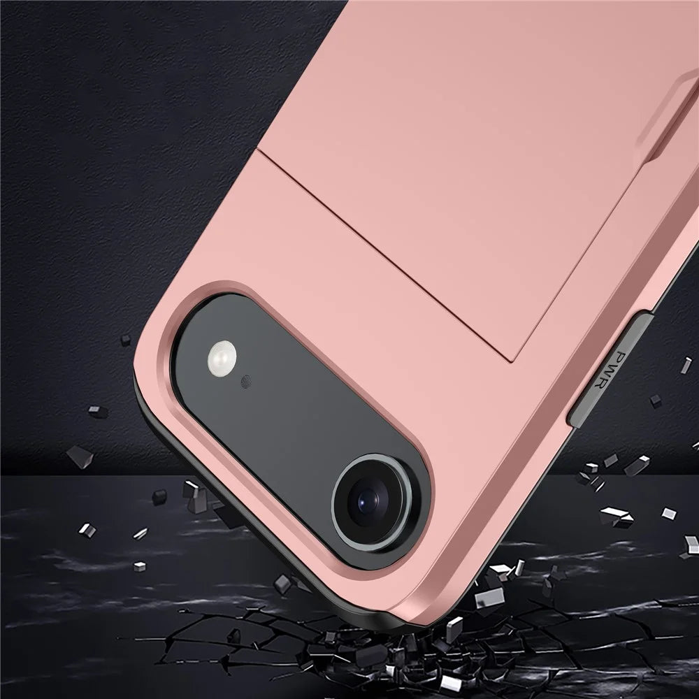 For iPhone Air Case with Card Holder TPU + PC Phone Back Cover - Rose Gold - 7