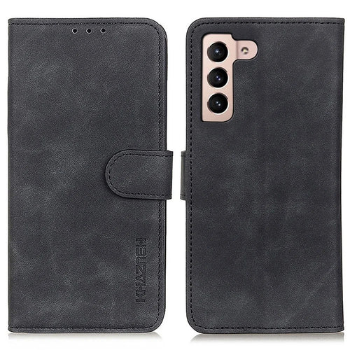KHAZNEH Cell Phone Cover for Samsung Galaxy S23, Anti-scratch PU Leather Wallet Case Retro Texture Viewing Stand Phone Shell - Black - 1