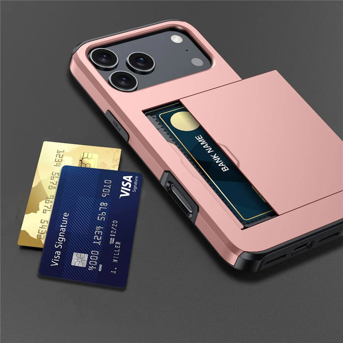 For iPhone 17 Pro Case with Card Holder TPU + PC Phone Back Cover - Rose Gold - 4