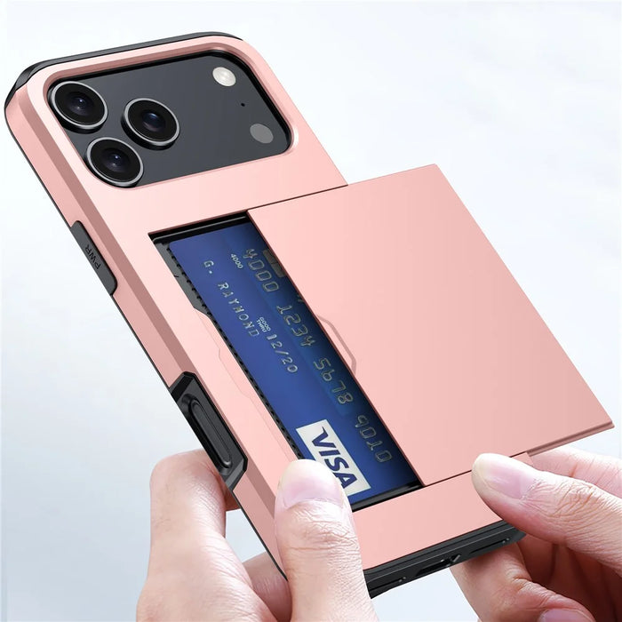 For iPhone 17 Pro Case with Card Holder TPU + PC Phone Back Cover - Rose Gold - 5