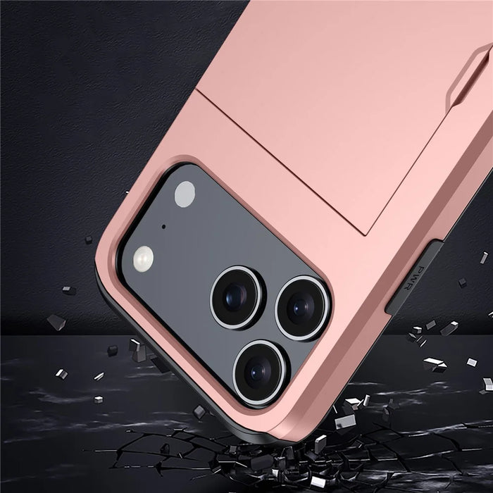 For iPhone 17 Pro Case with Card Holder TPU + PC Phone Back Cover - Rose Gold - 7