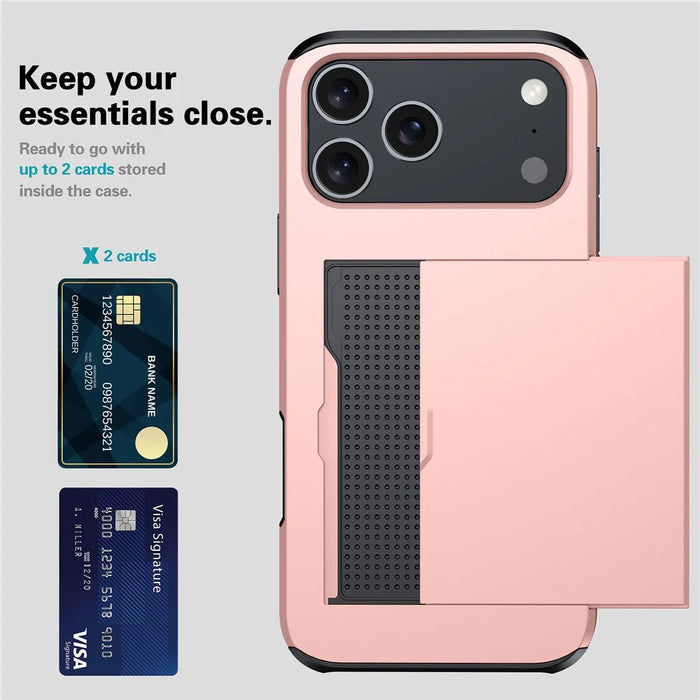For iPhone 18 Pro Max / 17 Pro Max Case Card Holder TPU + PC Phone Back Cover - Rose Gold - 3