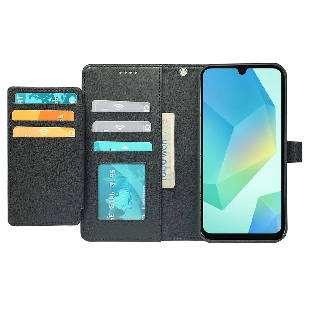 For Samsung Galaxy A36 5G Case with 9 Card Slots Checkered Pattern PU Leather Phone Cover - Black - 3