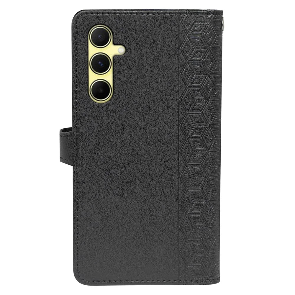 For Samsung Galaxy S25+ Case with 9 Card Slots Checkered Pattern PU Leather Phone Cover - Black - 7