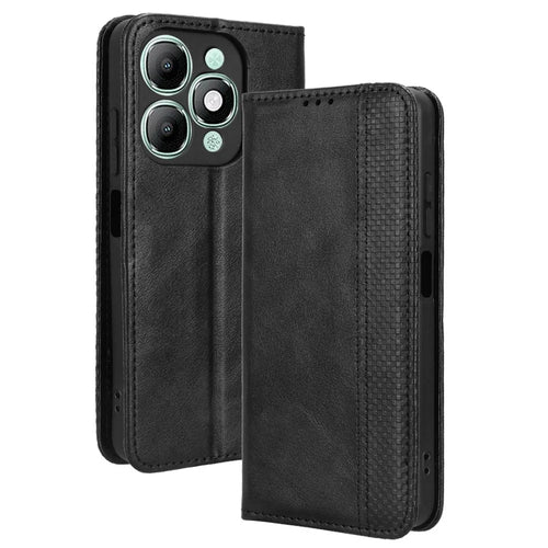 For itel A90 4G Leather Case Wallet Stand Retro Texture Phone Cover - Black - 1