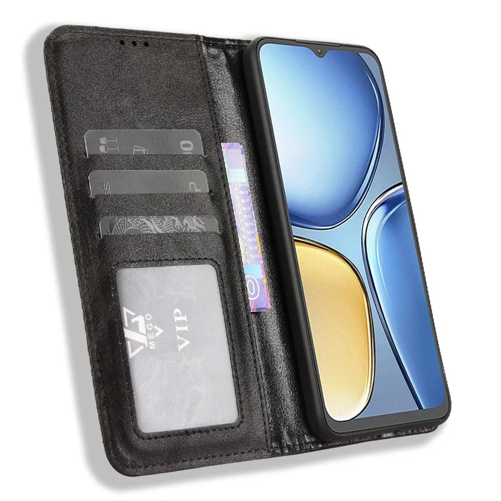 For itel A90 4G Leather Case Wallet Stand Retro Texture Phone Cover - Black - 2