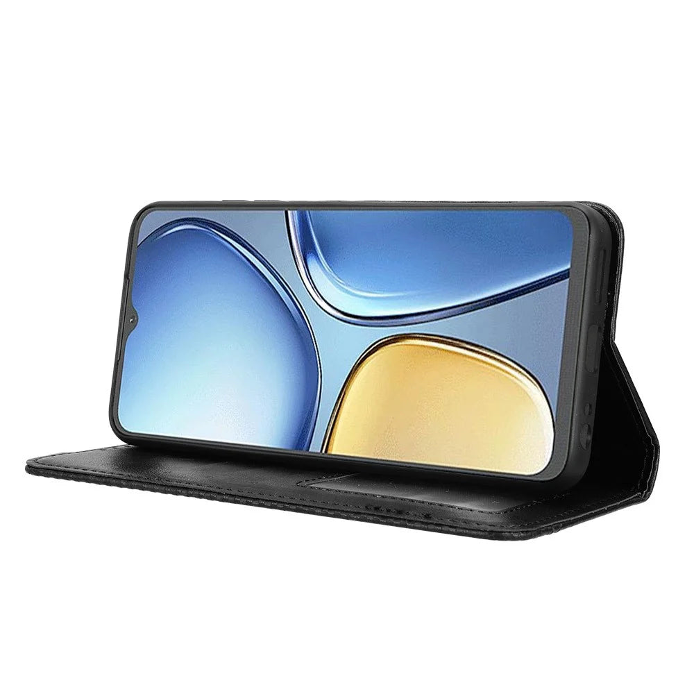 For itel A90 4G Leather Case Wallet Stand Retro Texture Phone Cover - Black - 3