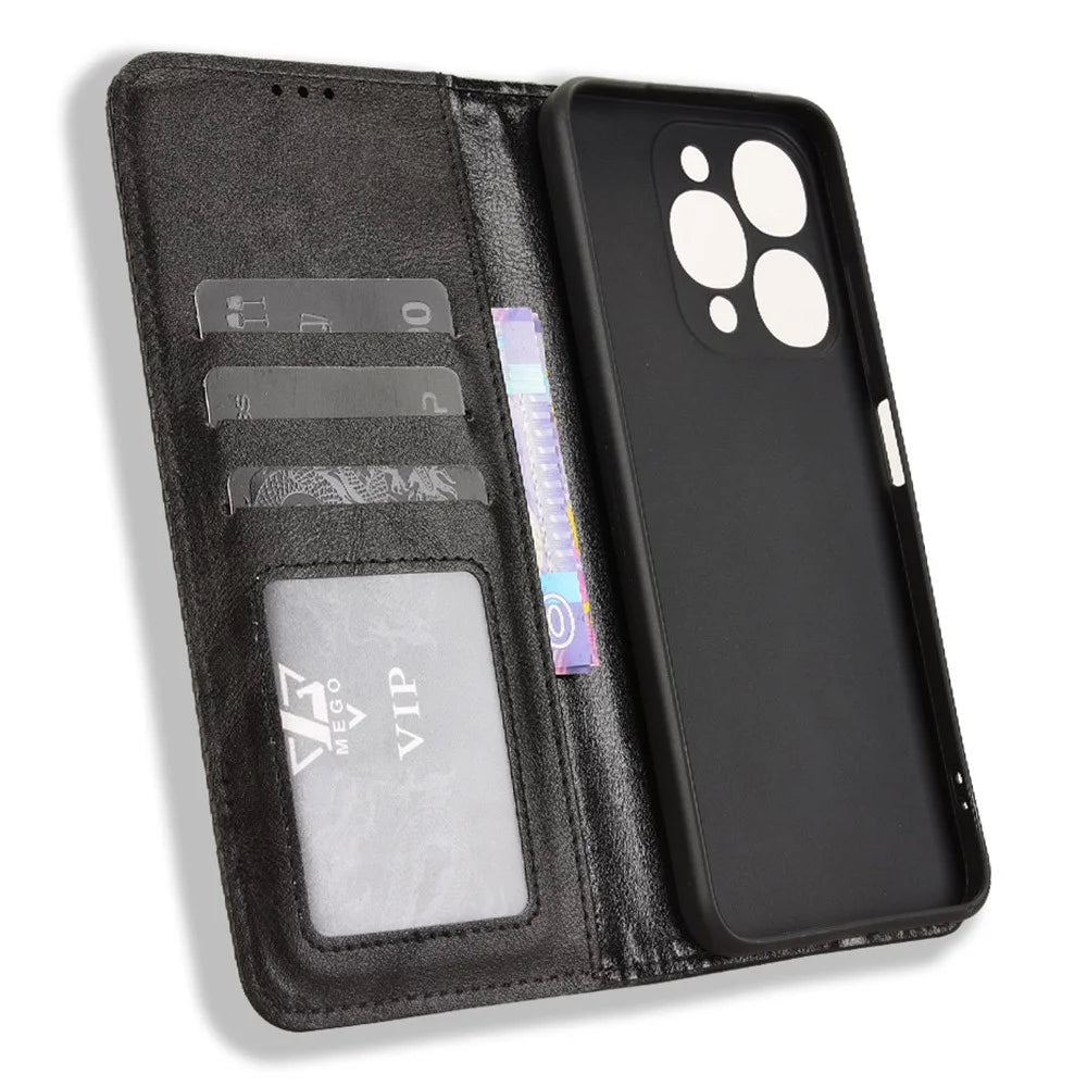 For itel A90 4G Leather Case Wallet Stand Retro Texture Phone Cover - Black - 5