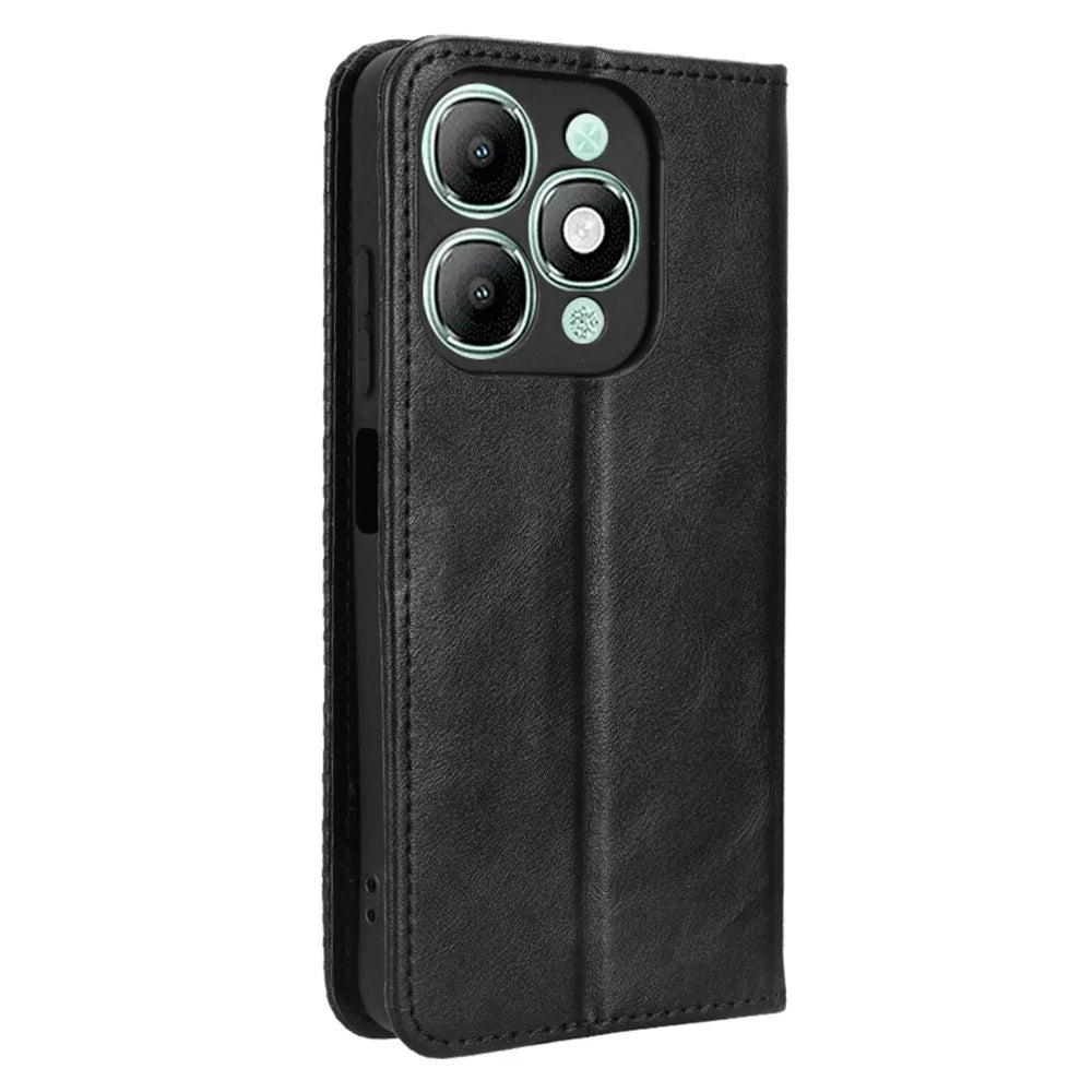 For itel A90 4G Leather Case Wallet Stand Retro Texture Phone Cover - Black - 7