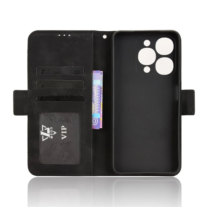 For itel A90 4G Leather Case Phone Wallet Cover with Multiple Card Slots - Black - 5