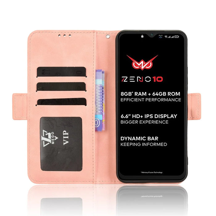 For itel Zeno 10 4G Leather Case Phone Wallet Cover with Multiple Card Slots - Pink - 3