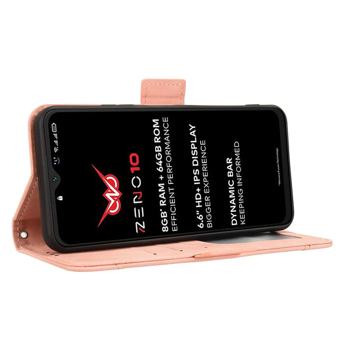 For itel Zeno 10 4G Leather Case Phone Wallet Cover with Multiple Card Slots - Pink - 4