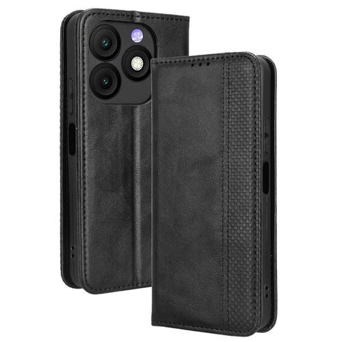 For itel Zeno 10 4G Leather Case Wallet Stand Retro Texture Phone Cover - Black - 1