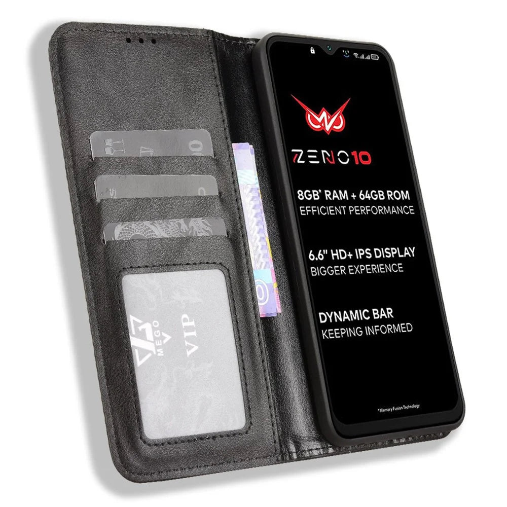 For itel Zeno 10 4G Leather Case Wallet Stand Retro Texture Phone Cover - Black - 2