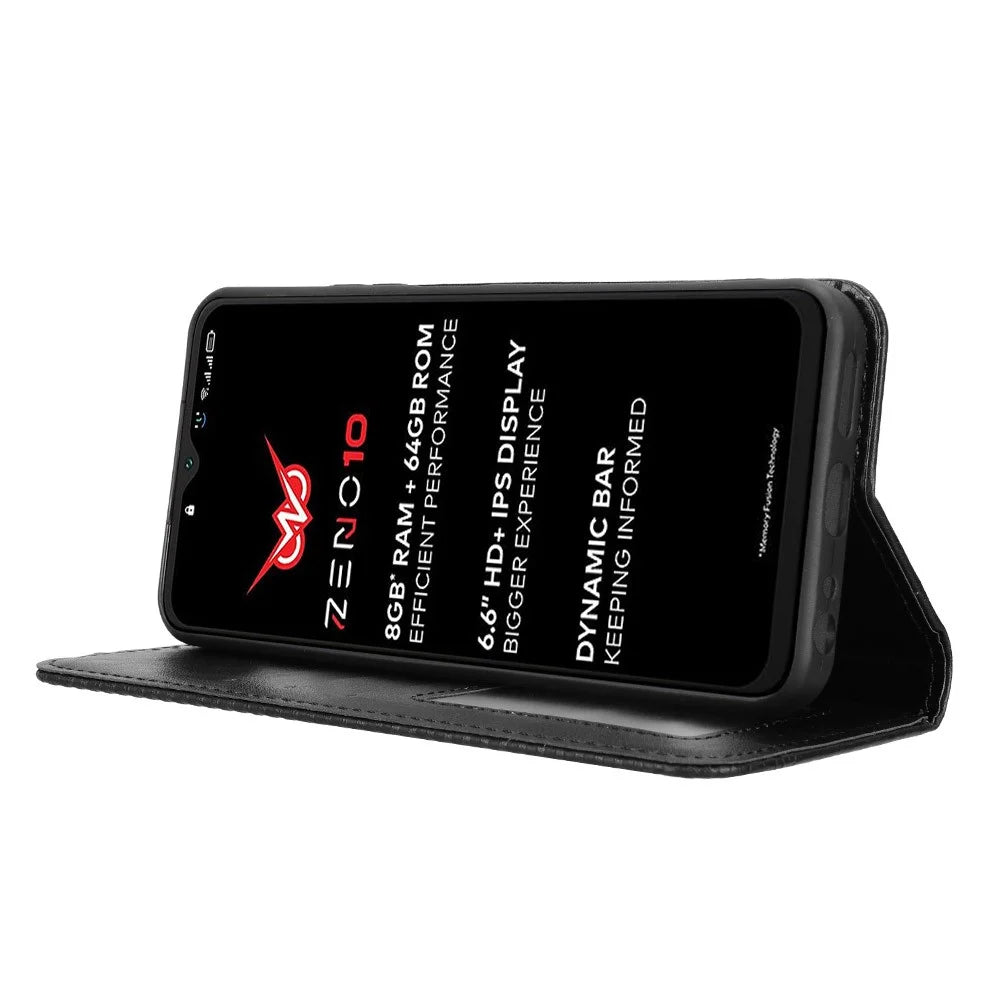 For itel Zeno 10 4G Leather Case Wallet Stand Retro Texture Phone Cover - Black - 3