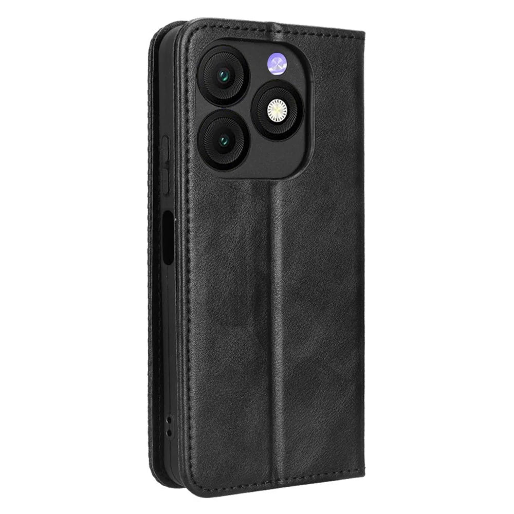For itel Zeno 10 4G Leather Case Wallet Stand Retro Texture Phone Cover - Black - 6