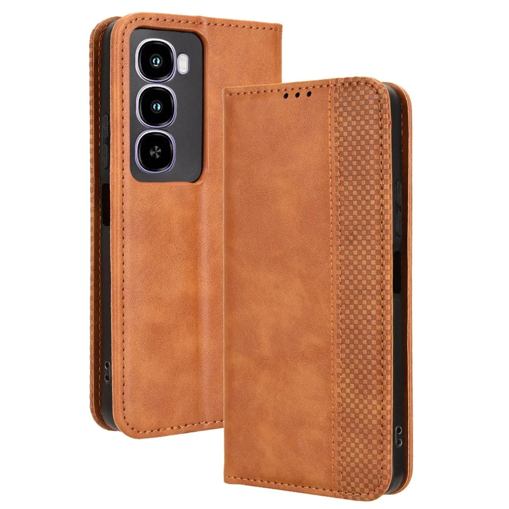 For itel City 100 4G Leather Case Wallet Stand Retro Texture Phone Cover - Brown - 1