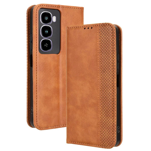 For itel City 100 4G Leather Case Wallet Stand Retro Texture Phone Cover - Brown - 1