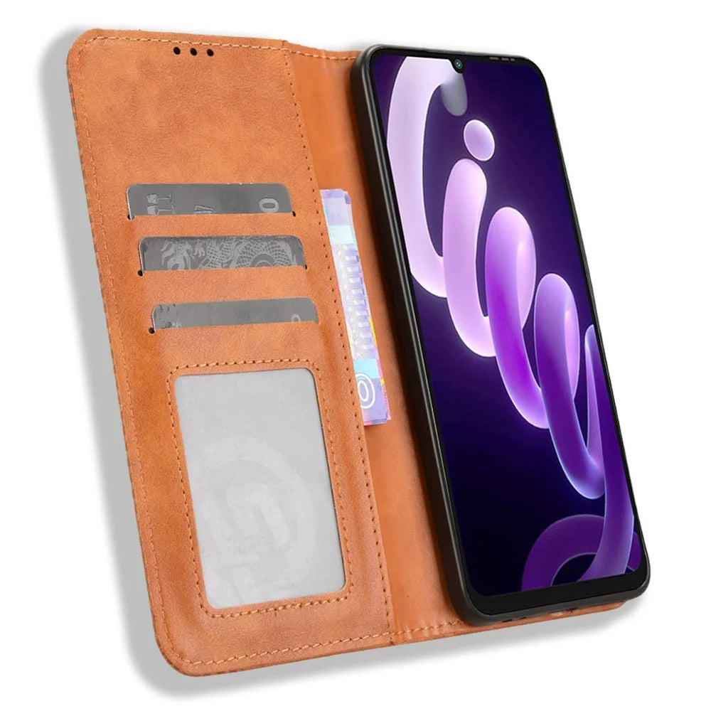 For itel City 100 4G Leather Case Wallet Stand Retro Texture Phone Cover - Brown - 2