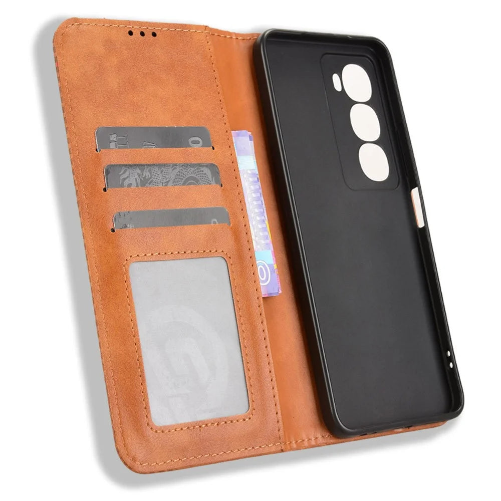 For itel City 100 4G Leather Case Wallet Stand Retro Texture Phone Cover - Brown - 5