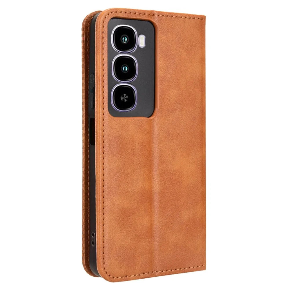 For itel City 100 4G Leather Case Wallet Stand Retro Texture Phone Cover - Brown - 7