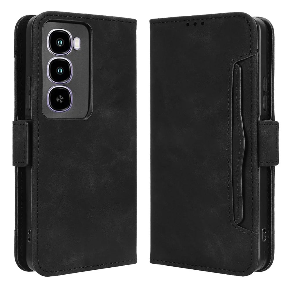 For itel City 100 4G Leather Case Phone Wallet Cover with Multiple Card Slots - Black - 1