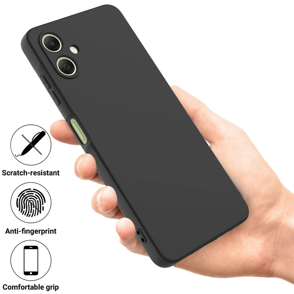 For Samsung Galaxy A08 4G / A08 5G / F07 4G / M17e 5G / M07 4G / A07 5G / A07 4G Liquid Silicone Case Phone Back Cover with Hand Strap - Black - 2
