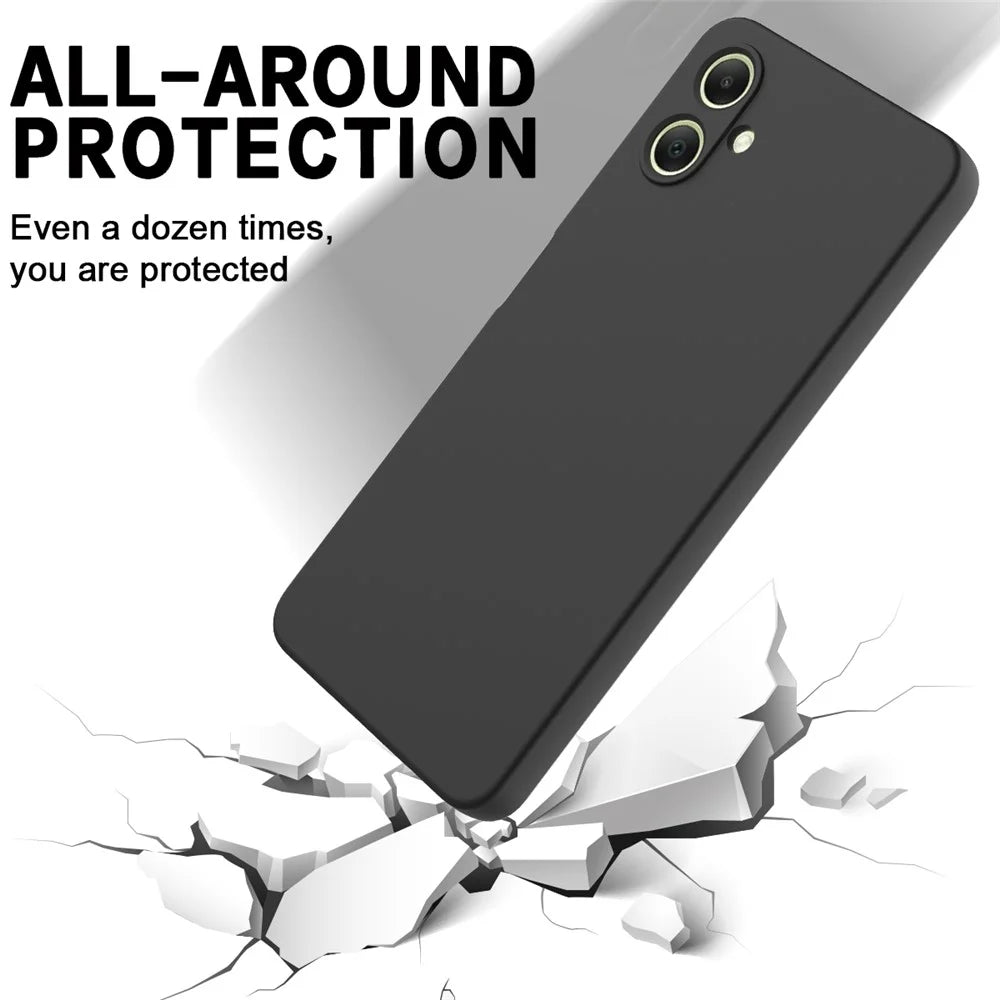 For Samsung Galaxy A08 4G / A08 5G / F07 4G / M17e 5G / M07 4G / A07 5G / A07 4G Liquid Silicone Case Phone Back Cover with Hand Strap - Black - 5