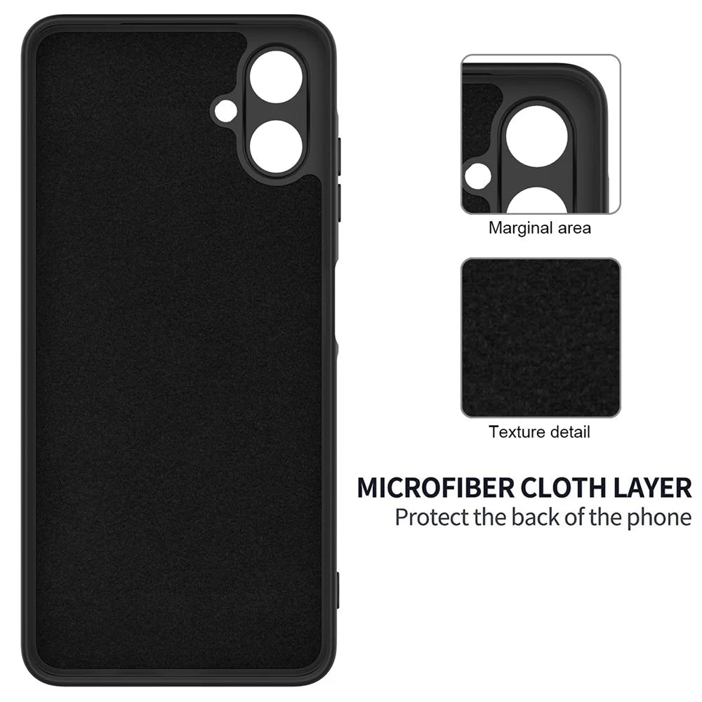 For Samsung Galaxy A08 4G / A08 5G / F07 4G / M17e 5G / M07 4G / A07 5G / A07 4G Liquid Silicone Case Phone Back Cover with Hand Strap - Black - 6