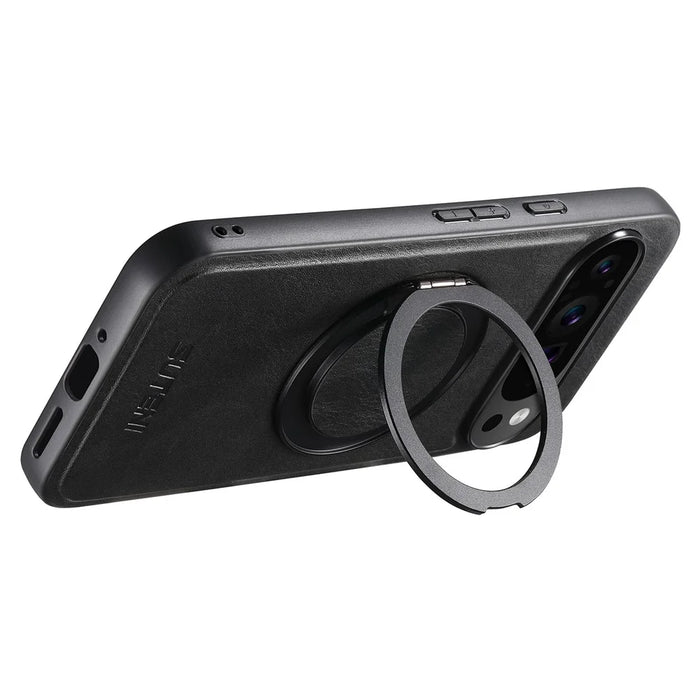 SUTENI G3 For Google Pixel 10 / 10 Pro Magnetic Case Waxy Texture Rotating Kickstand Leather Phone Back Cover - Black - 2