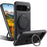 SUTENI G3 For Google Pixel 10 Pro XL Magnetic Case Waxy Texture Rotating Kickstand Leather Phone Back Cover - Black - 1
