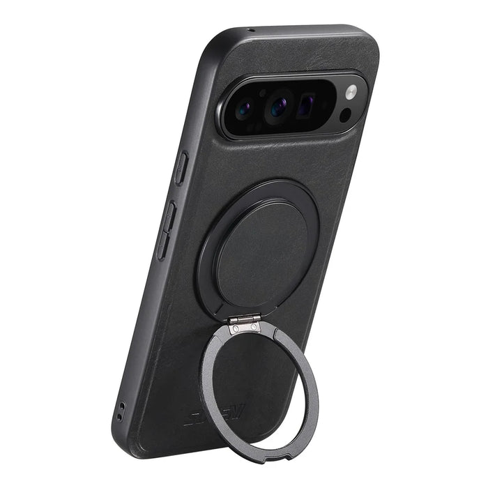SUTENI G3 For Google Pixel 10 Pro XL Magnetic Case Waxy Texture Rotating Kickstand Leather Phone Back Cover - Black - 3