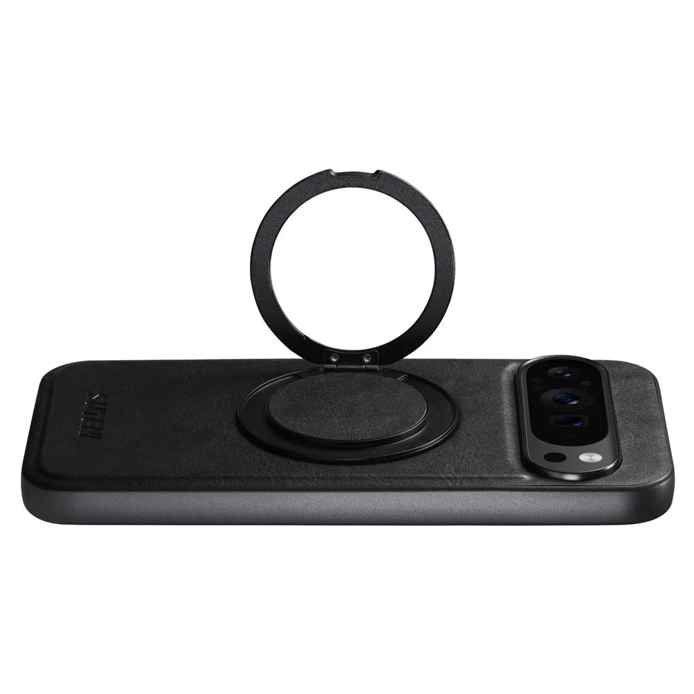SUTENI G3 For Google Pixel 10 Pro XL Magnetic Case Waxy Texture Rotating Kickstand Leather Phone Back Cover - Black - 5