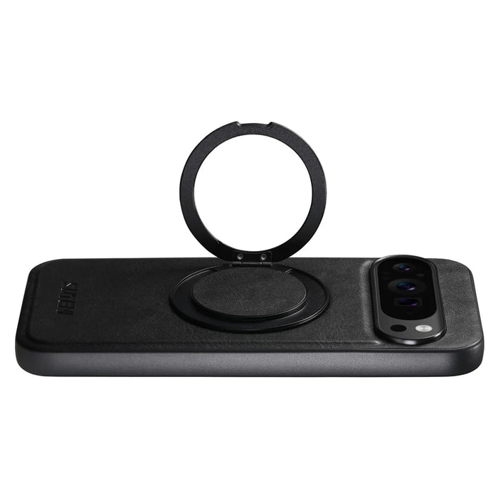 SUTENI G3 For Google Pixel 10 Pro XL Magnetic Case Waxy Texture Rotating Kickstand Leather Phone Back Cover - Black - 5
