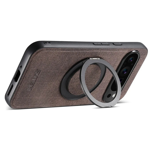 SUTENI G3 For Google Pixel 10 Pro XL Magnetic Case Rotating Ring Kickstand Jeans Texture PU TPU Phone Back Cover - Brown - 2