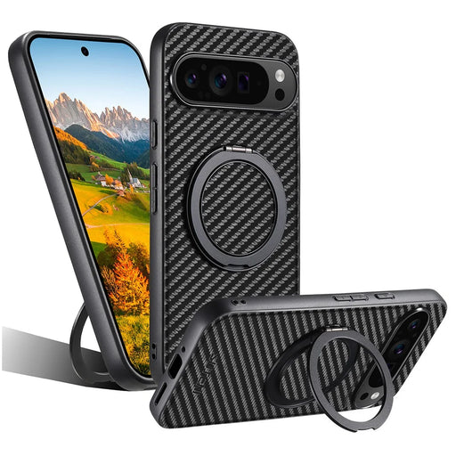 SUTENI G3 For Google Pixel 10 Pro XL Magnetic Case Rotating Kickstand Carbon Fiber Texture Leather Phone Back Cover - 1