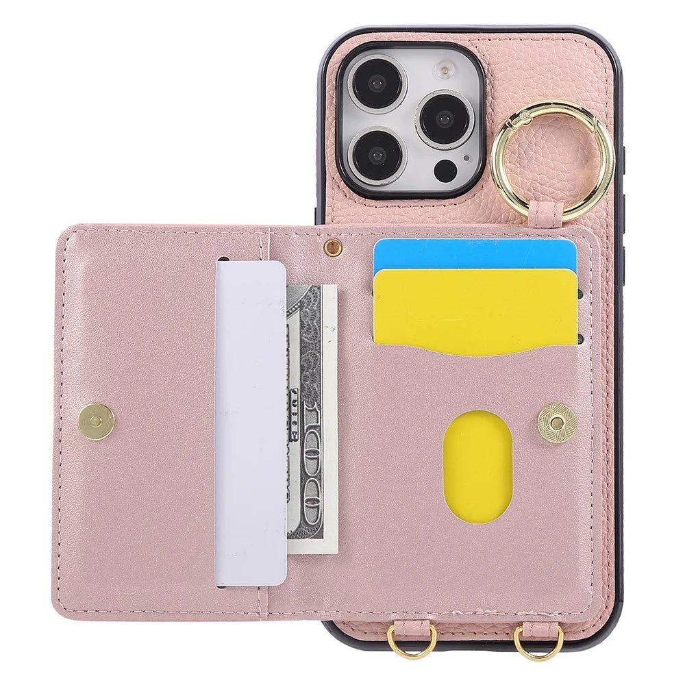 For iPhone 16 Pro Max Case Kickstand Rhombus Leather + TPU Phone Cover with Shoulder Strap - Pink - 2