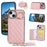 For iPhone 15 Case Kickstand Rhombus Leather + TPU Phone Cover with Shoulder Strap - Pink - 1