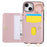 For iPhone 15 Case Kickstand Rhombus Leather + TPU Phone Cover with Shoulder Strap - Pink - 2