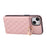 For iPhone 15 Case Kickstand Rhombus Leather + TPU Phone Cover with Shoulder Strap - Pink - 3
