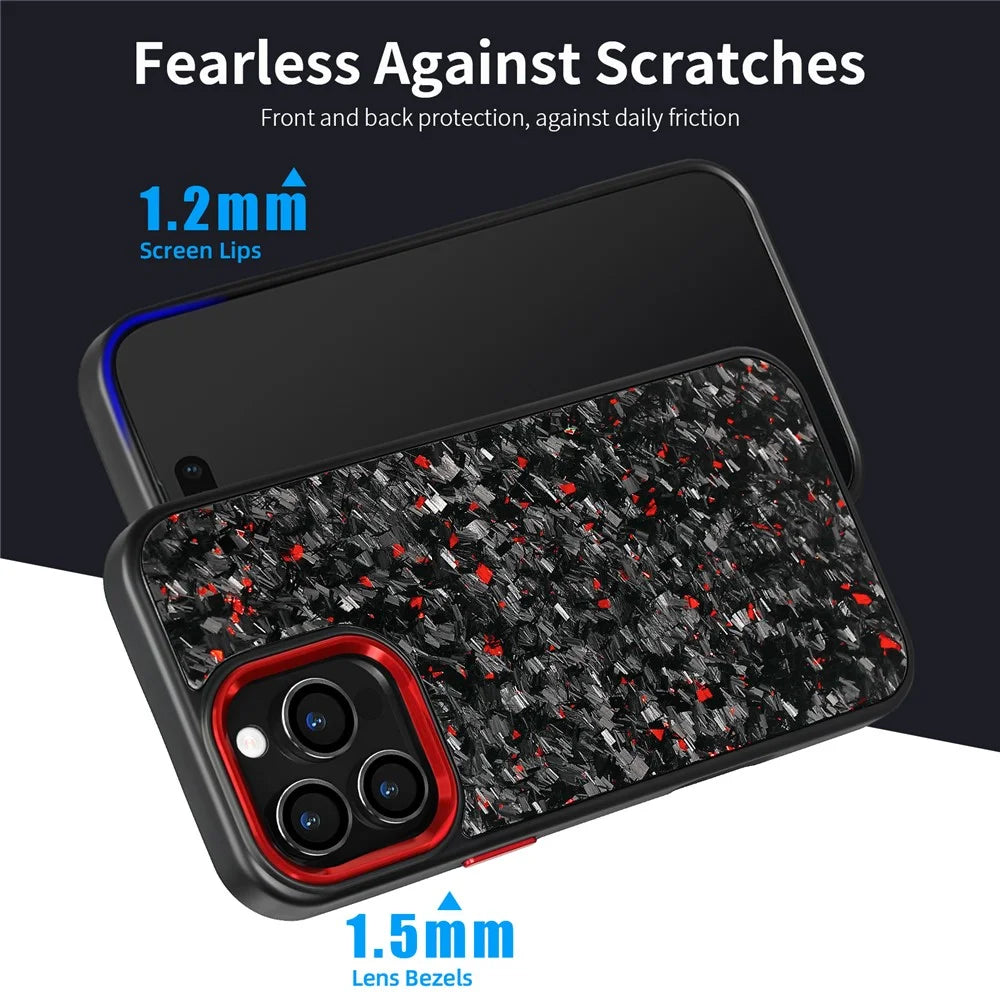 For iPhone 16 Pro Magnetic Case Forged Texture Aramid Fiber + TPU Phone Cover with Metal Lens Frame - Red Lens Frame + Red - 5