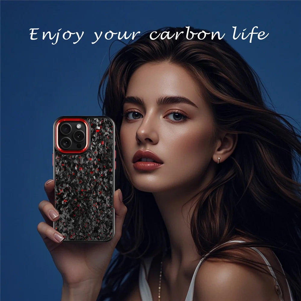 For iPhone 16 Pro Magnetic Case Forged Texture Aramid Fiber + TPU Phone Cover with Metal Lens Frame - Red Lens Frame + Red - 6