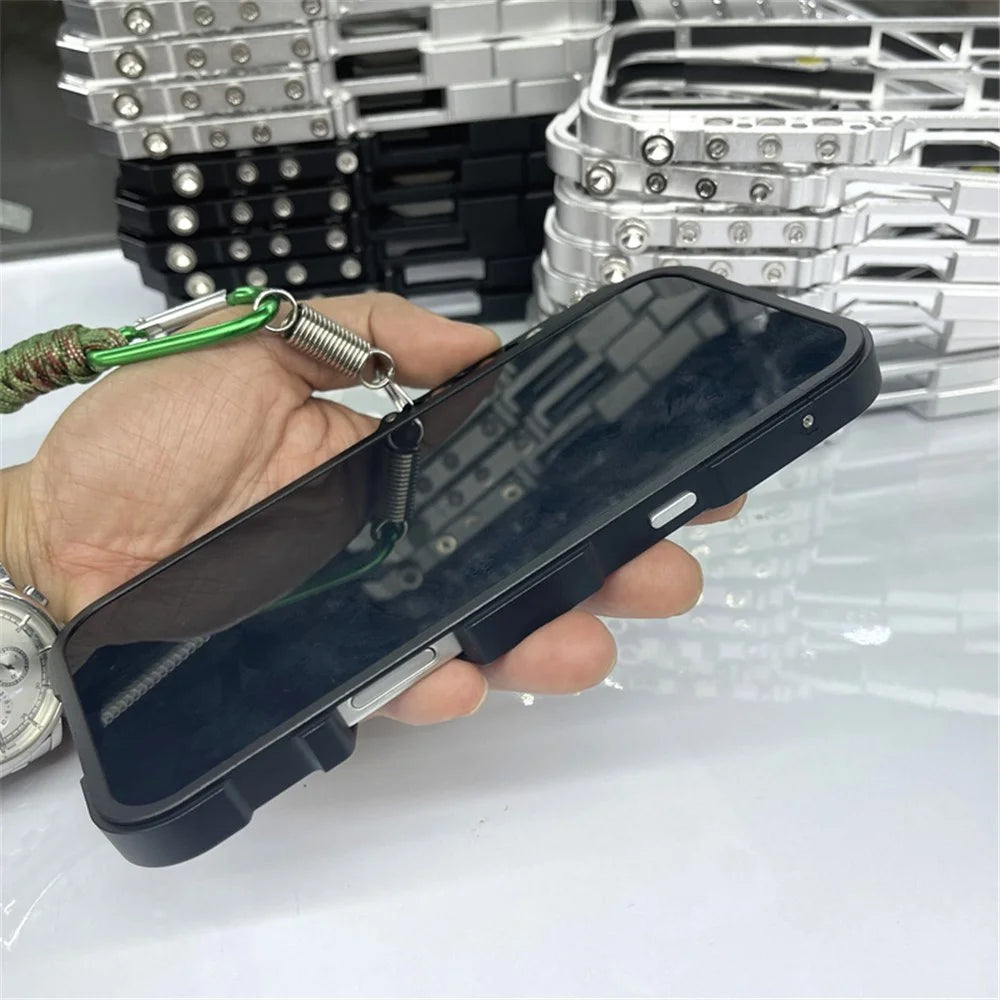 For iPhone 17e / 16e Bumper Case Aluminium Alloy Metal Phone Shell Cover with Strap - Black - 3